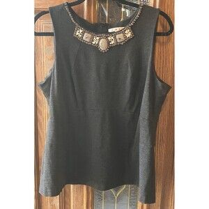 CAbi #508 Women's Charcoal The Glitz Shell Top Sleeveless Blouse Size 16 Ponte